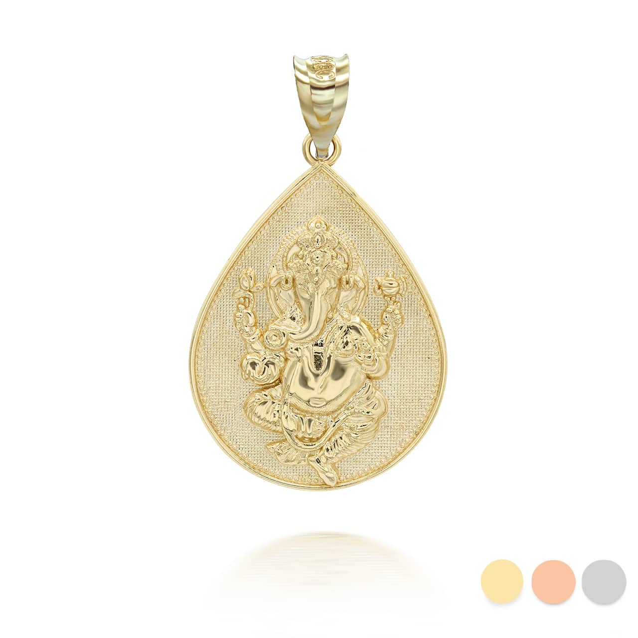 Gold Lord Ganesha Hindu Elephant God Hammered Pendant Necklace