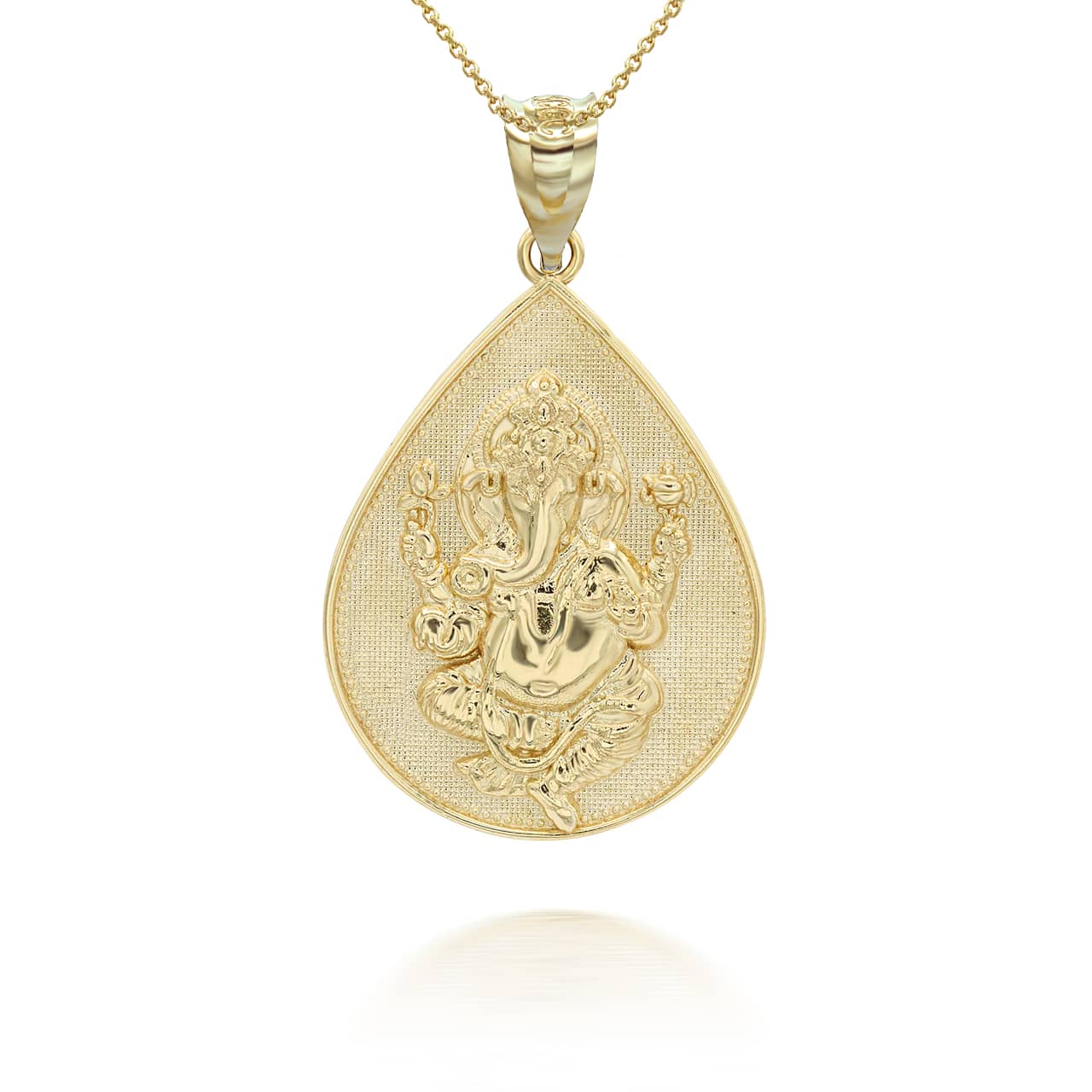 Gold Lord Ganesha Hindu Elephant God Hammered Pendant Necklace, view 5