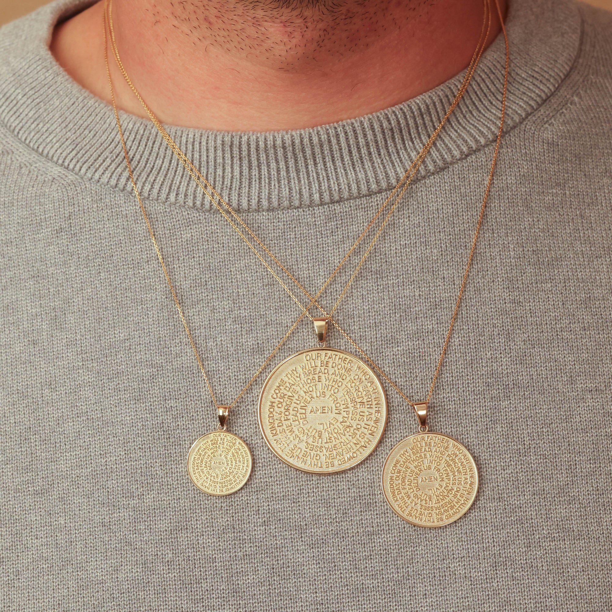 Gold Lord's Prayer Christian Medallion Necklace, view 2