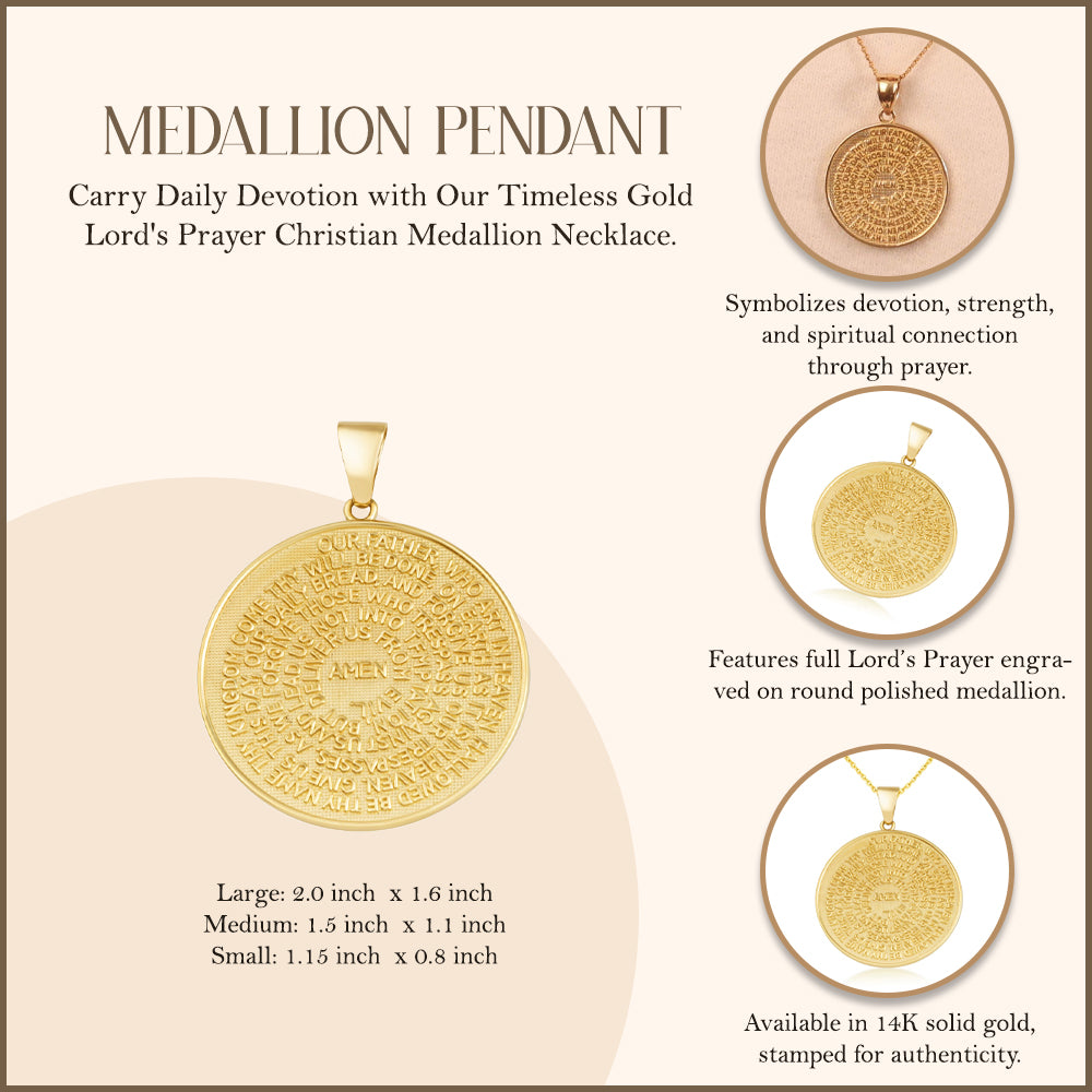 Gold Lord's Prayer Christian Medallion Necklace, view 4