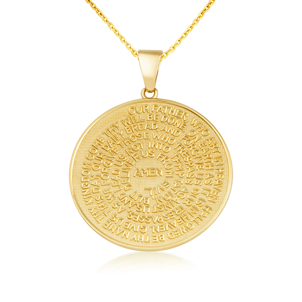 Gold Lord's Prayer Christian Small Medallion Necklace, view 4