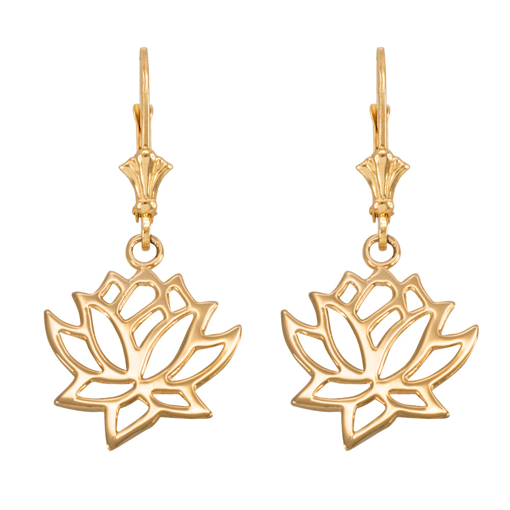 Gold Lotus Flower Leverback Earrings