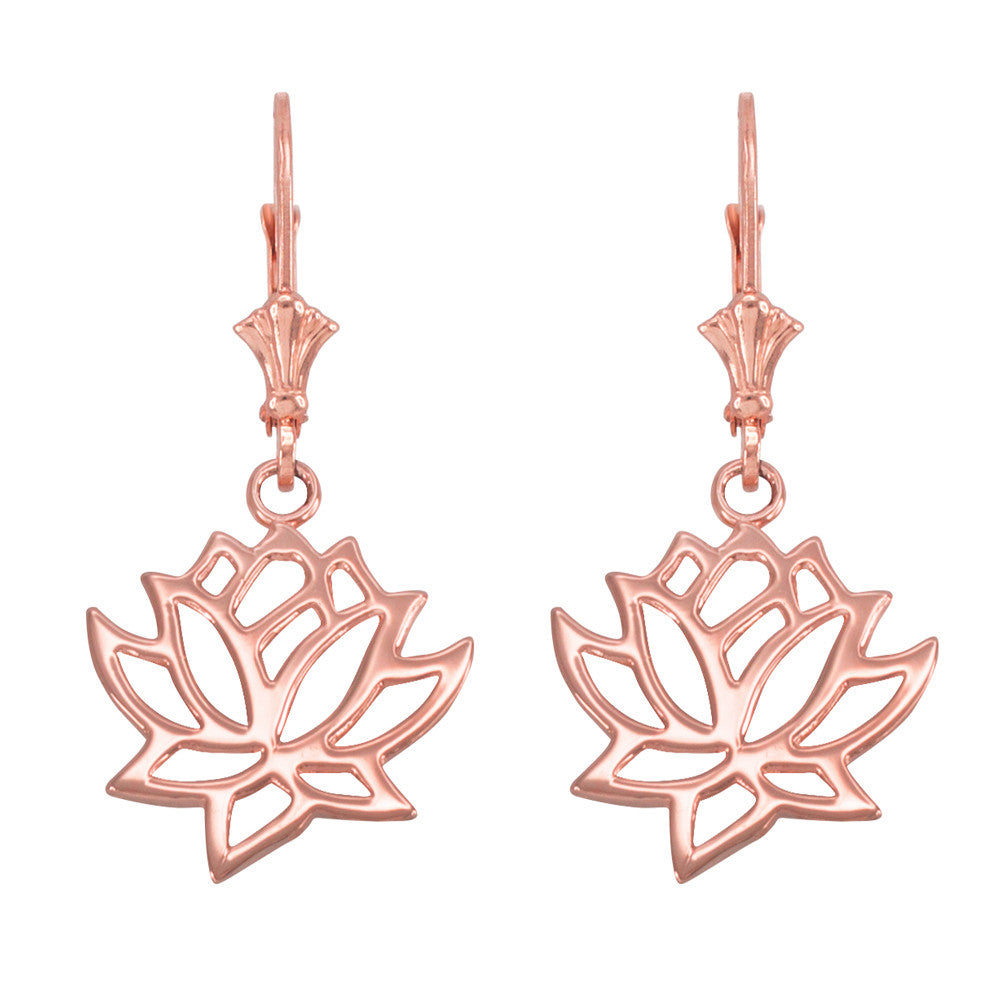 Gold Lotus Flower Leverback Earrings, view 2