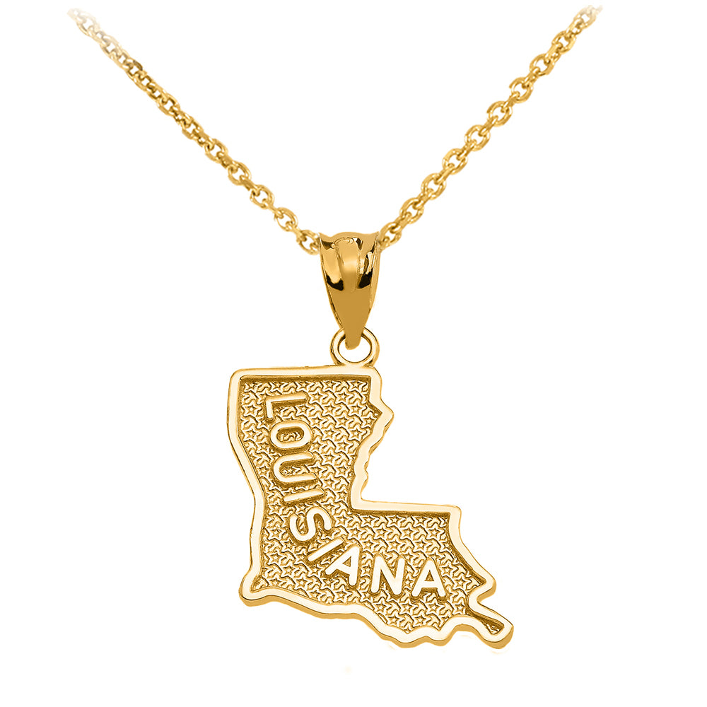 Gold Louisiana State Map Pendant Necklace
