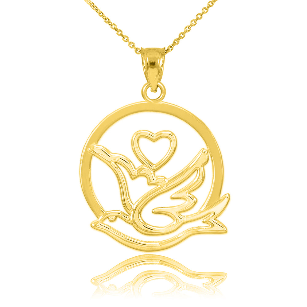 Gold Love Dove with Heart Pendant Necklace