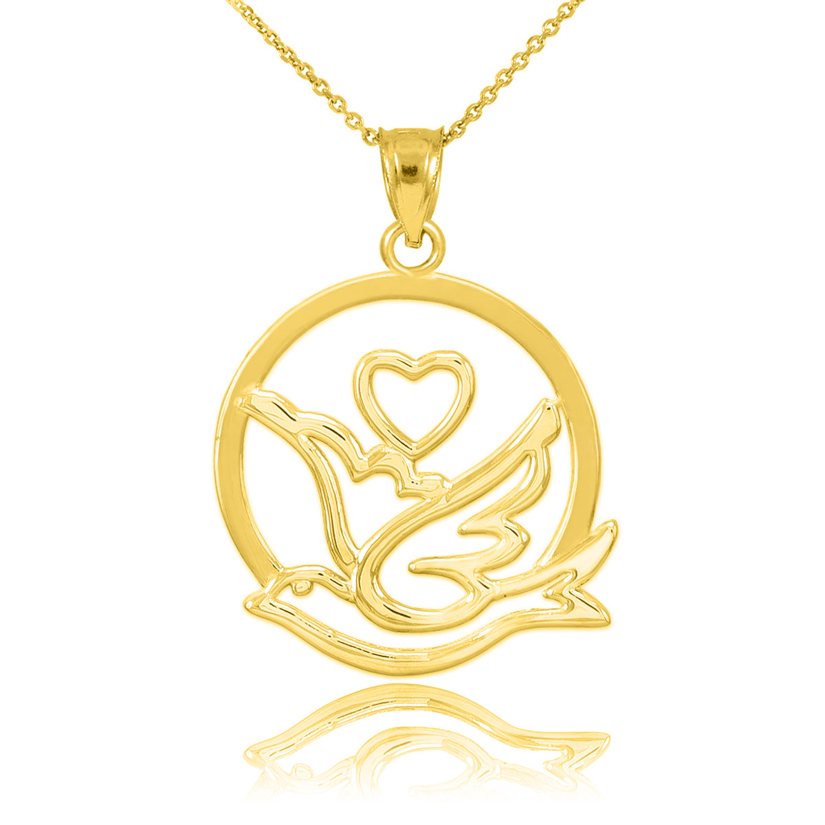 Gold Love Dove with Heart Pendant Necklace