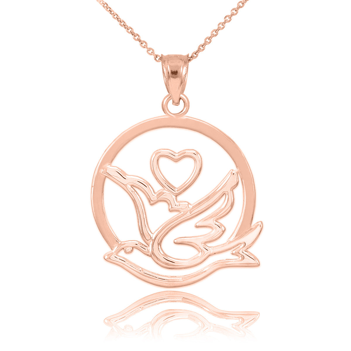 Gold Love Dove with Heart Pendant Necklace, view 3