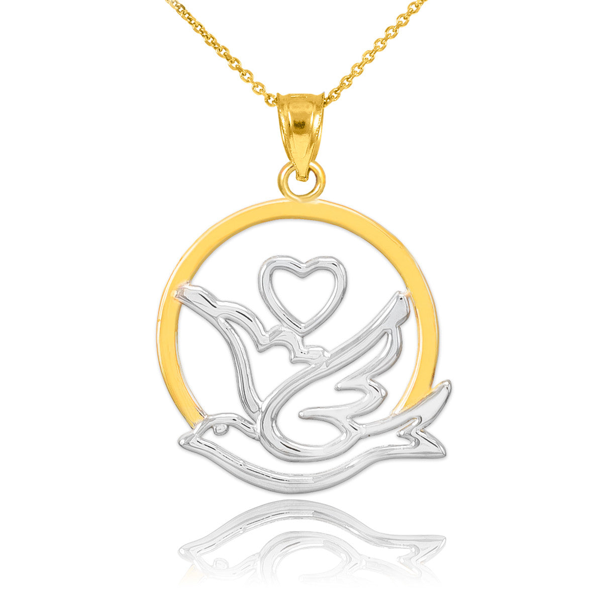 Gold Love Dove with Heart Pendant Necklace, view 5
