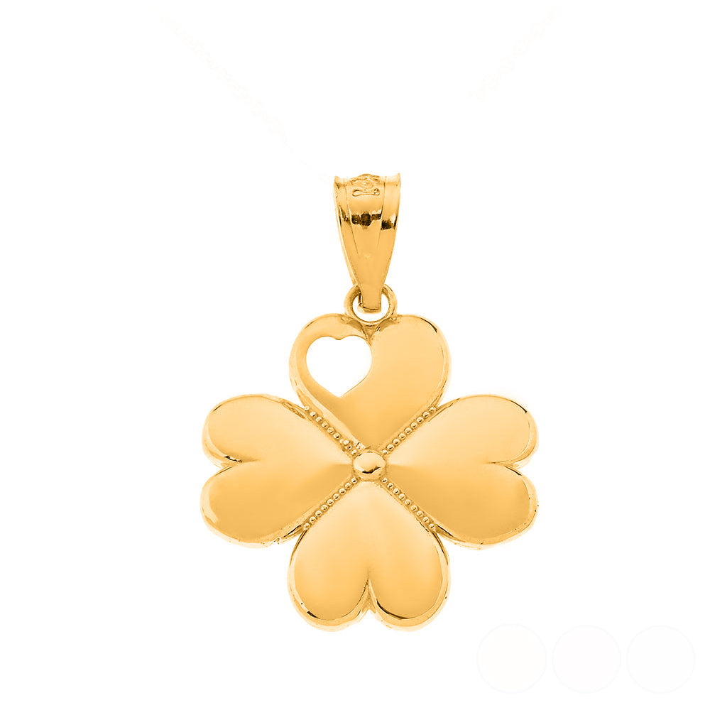 Gold Lucky 4 Leaf Clover Heart Pendant Necklace, view 2