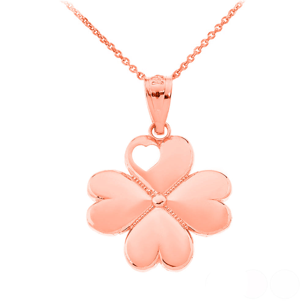 Gold Lucky 4 Leaf Clover Heart Pendant Necklace, view 5