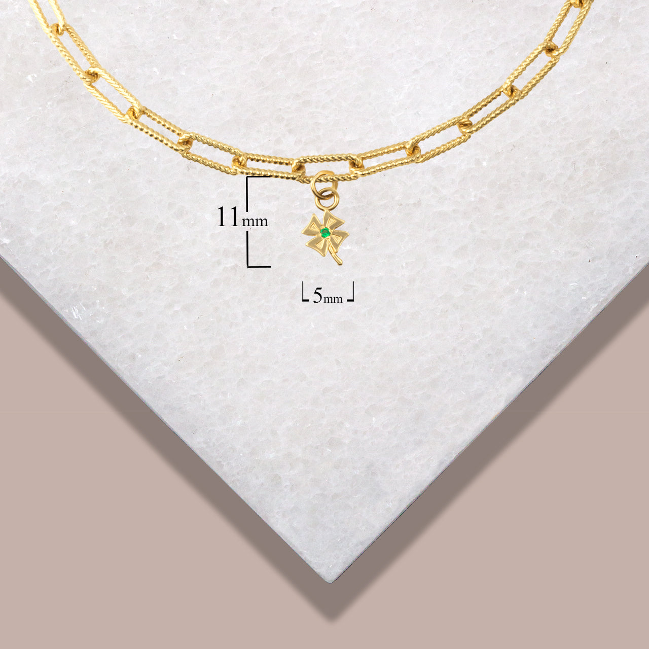 Gold Lucky Charm Symbols Birthstone Paperclip Chain Link Bracelet, view 4