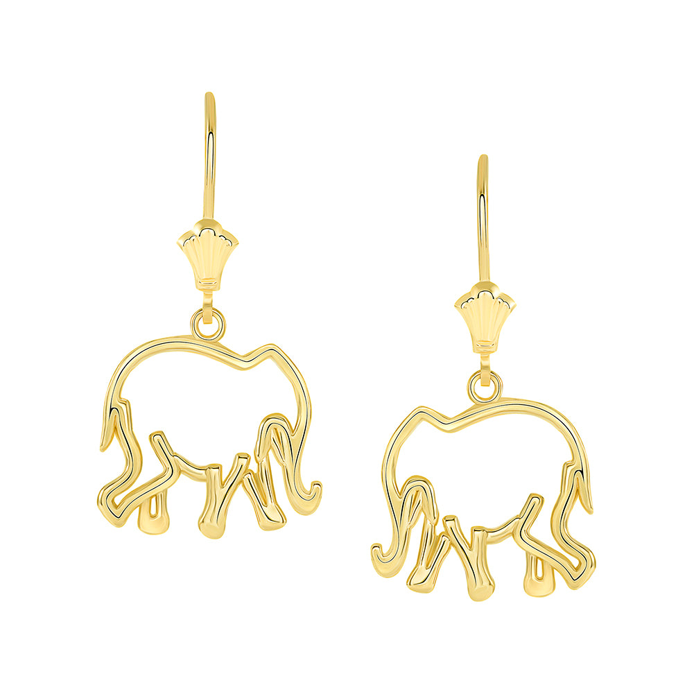 Gold Lucky Elephant Leverback Earrings