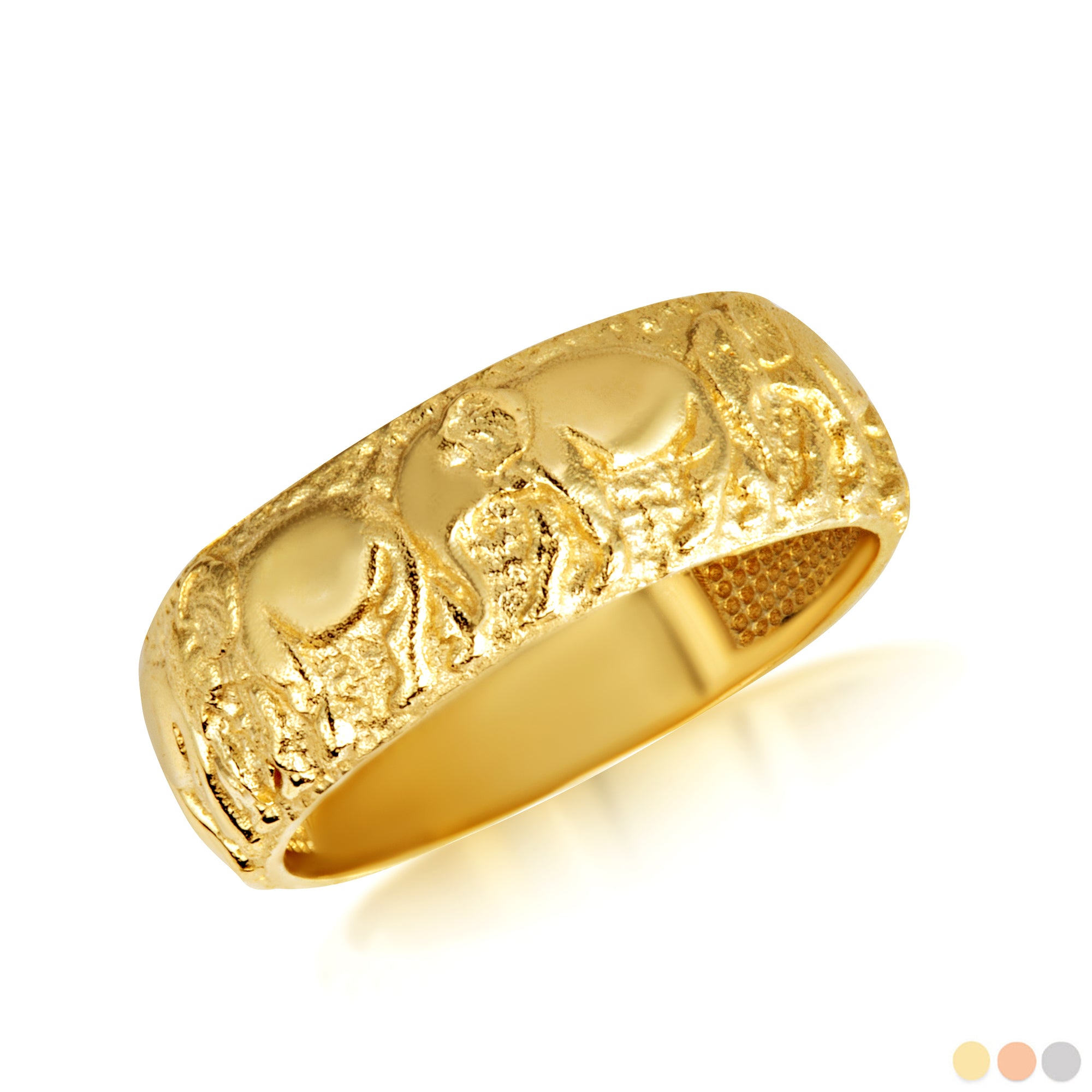 Gold Lucky Elephant Textured Band Ring
