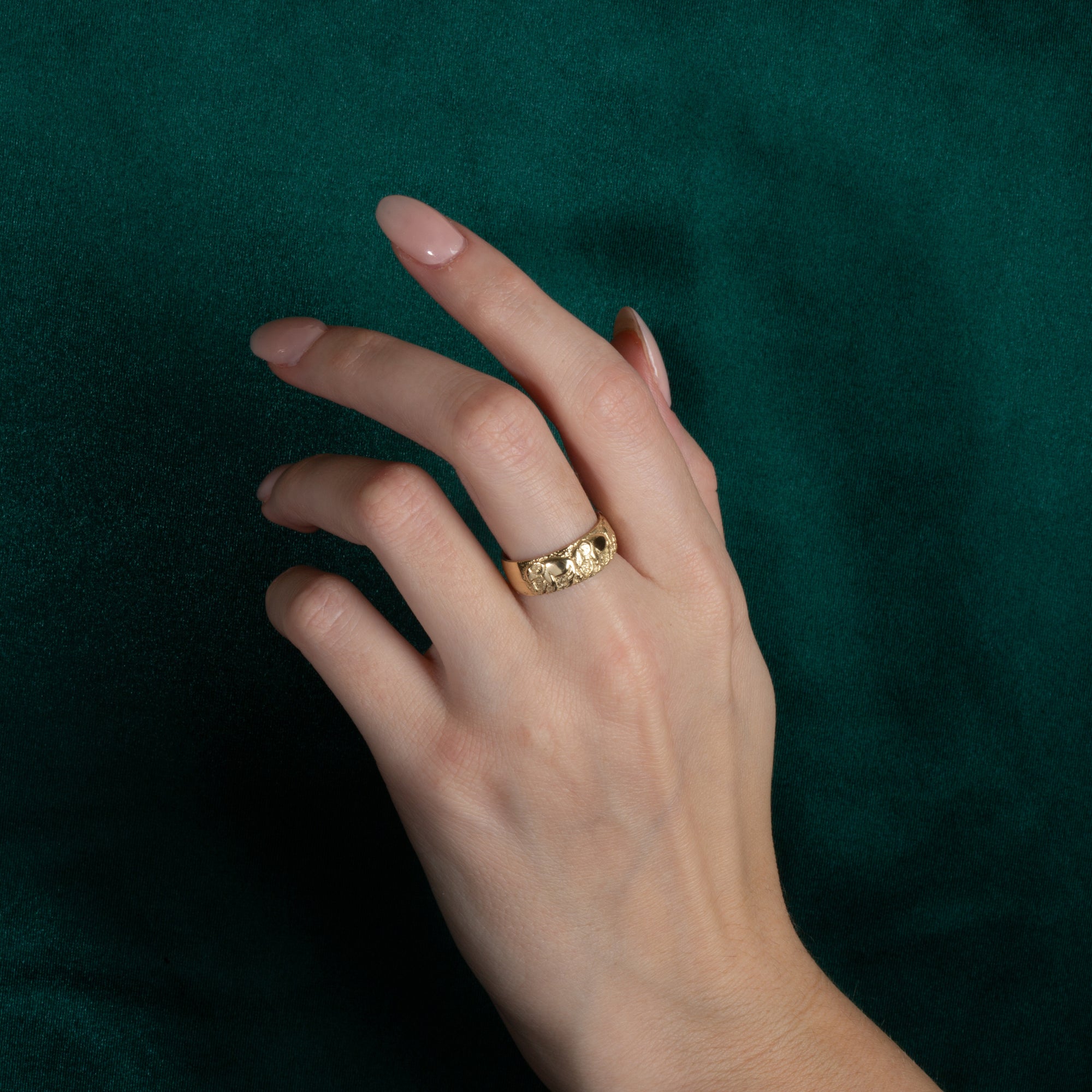 Gold Lucky Elephant Textured Band Ring, view 2