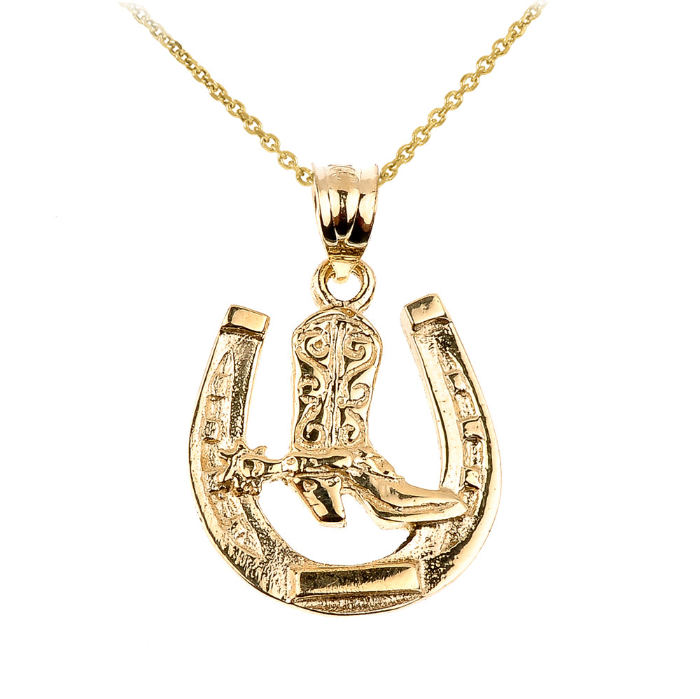Gold Lucky Horseshoe Charm Pendant Necklace