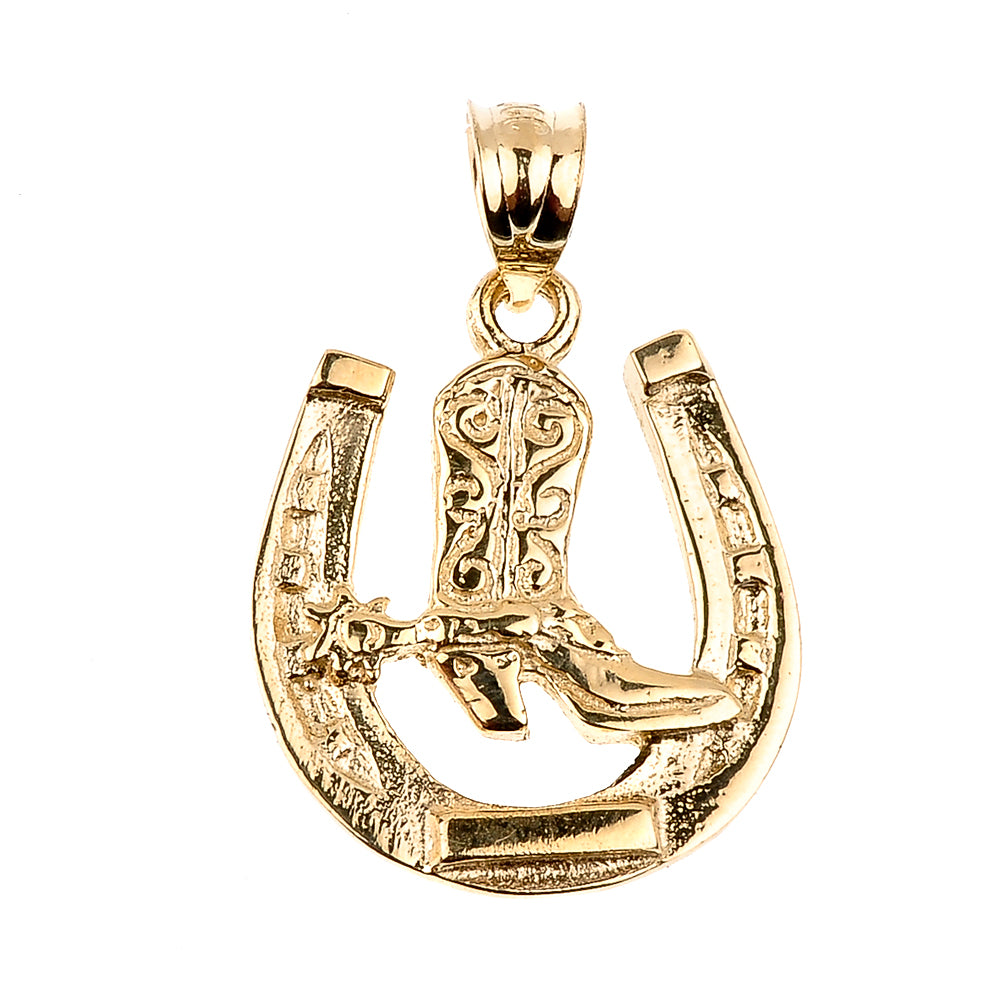 Gold Lucky Horseshoe Charm Pendant Necklace, view 2