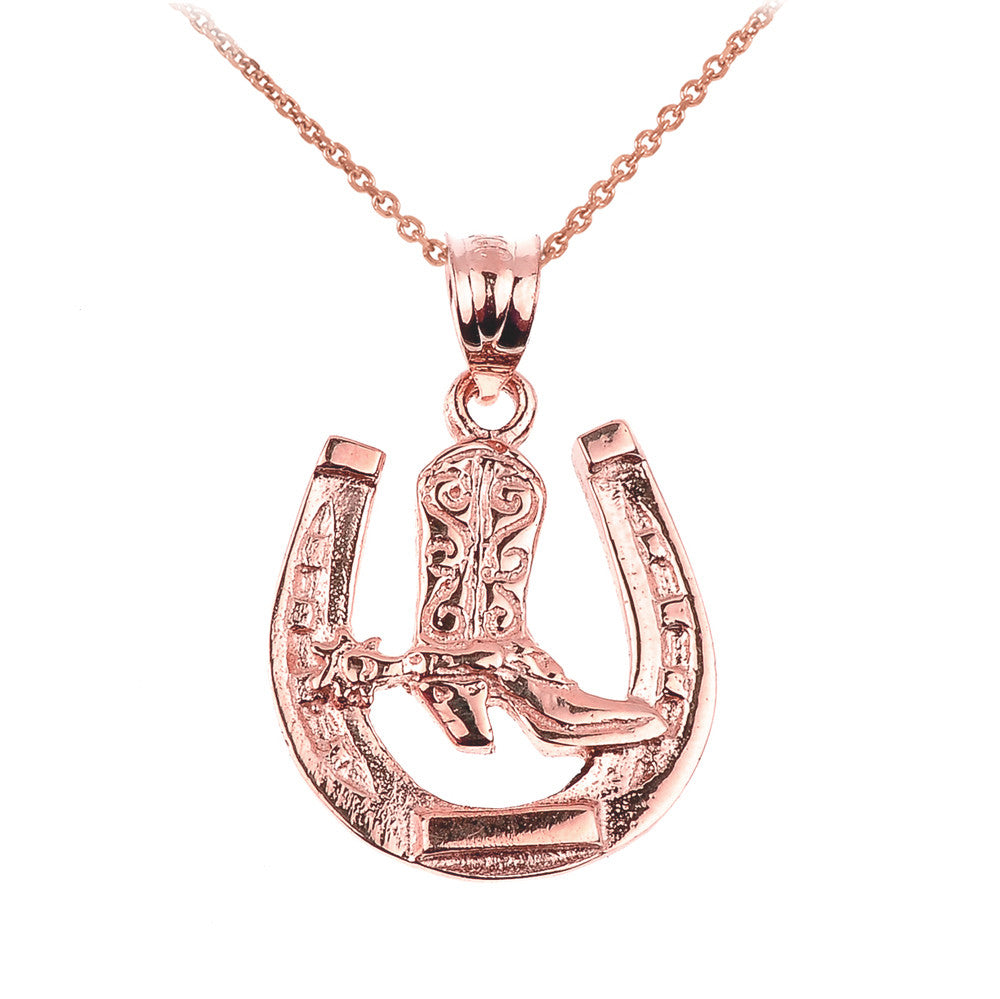 Gold Lucky Horseshoe Charm Pendant Necklace, view 3