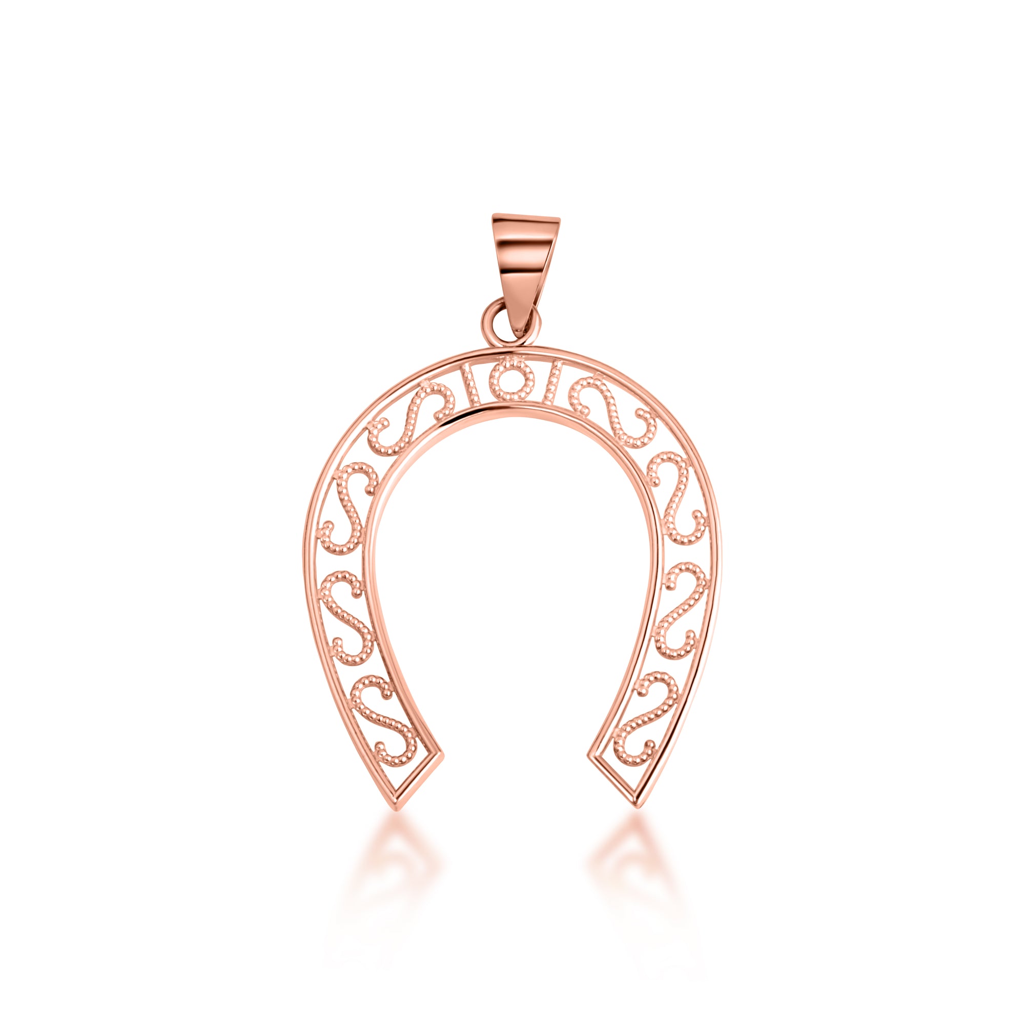 Gold Lucky Horseshoe Filigree Pendant Necklace, view 7