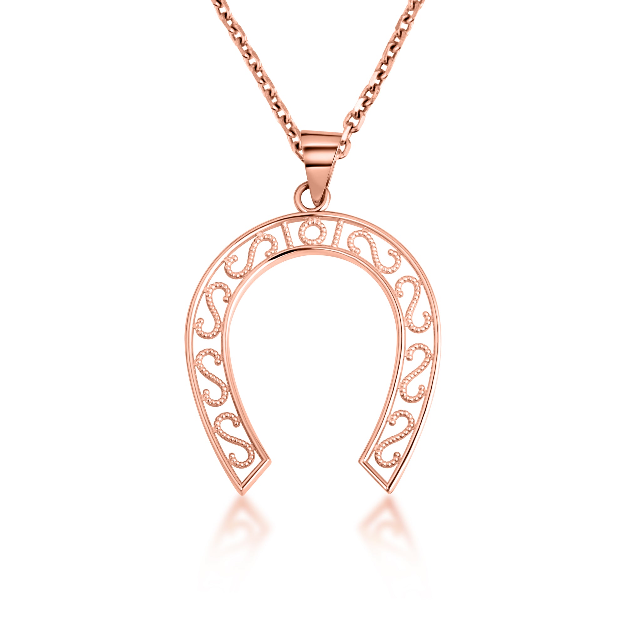 Gold Lucky Horseshoe Filigree Pendant Necklace, view 8