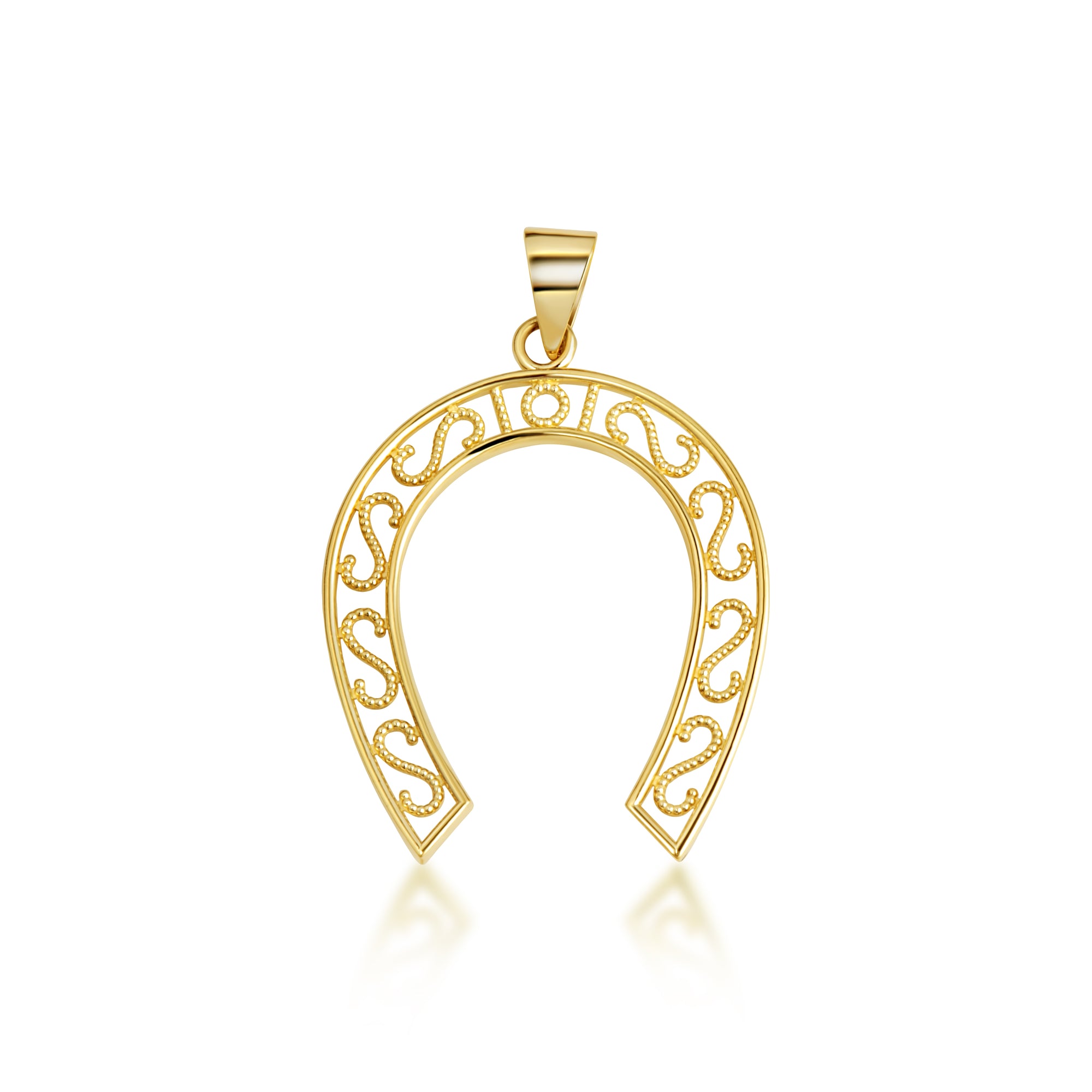 Gold Lucky Horseshoe Filigree Pendant Necklace, view 9