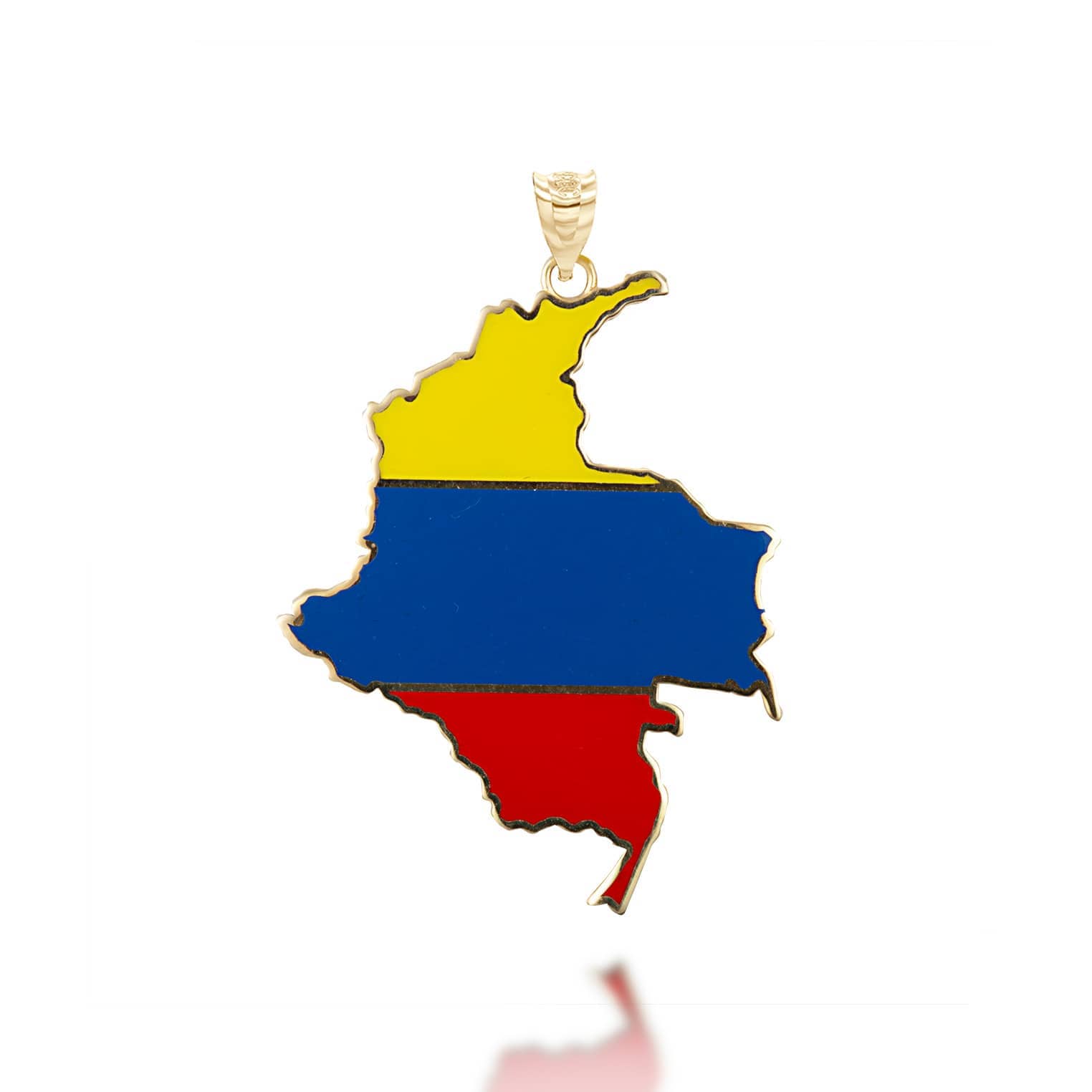 Gold Map of Colombia Country Flag Enamel Pendant Necklace