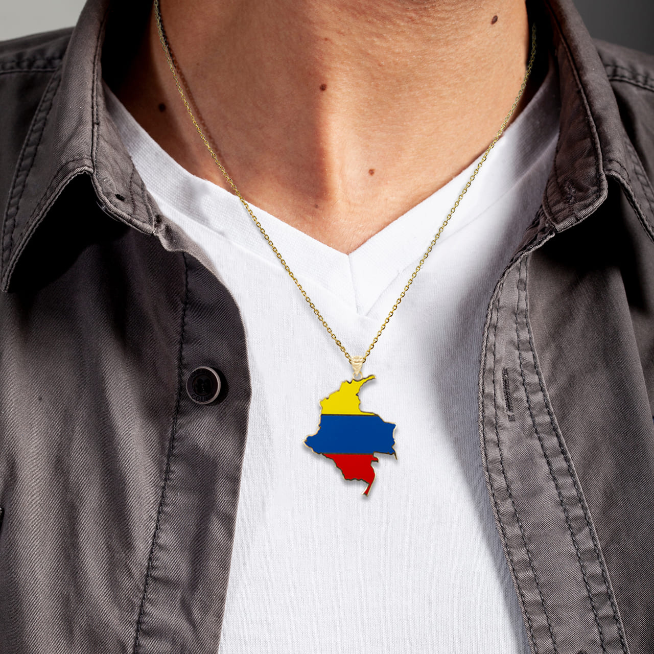 Gold Map of Colombia Country Flag Enamel Pendant Necklace, view 3