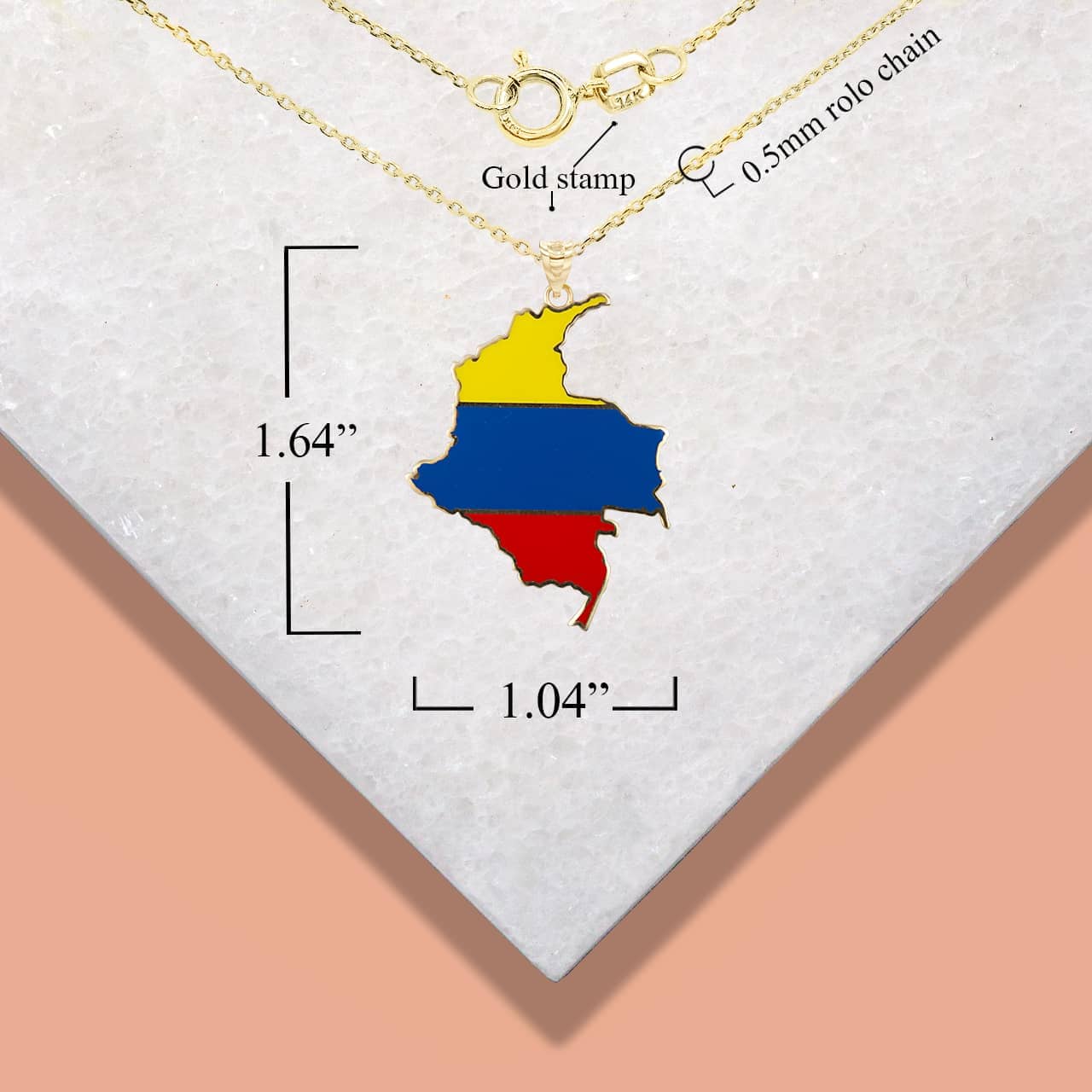Gold Map of Colombia Country Flag Enamel Pendant Necklace, view 5