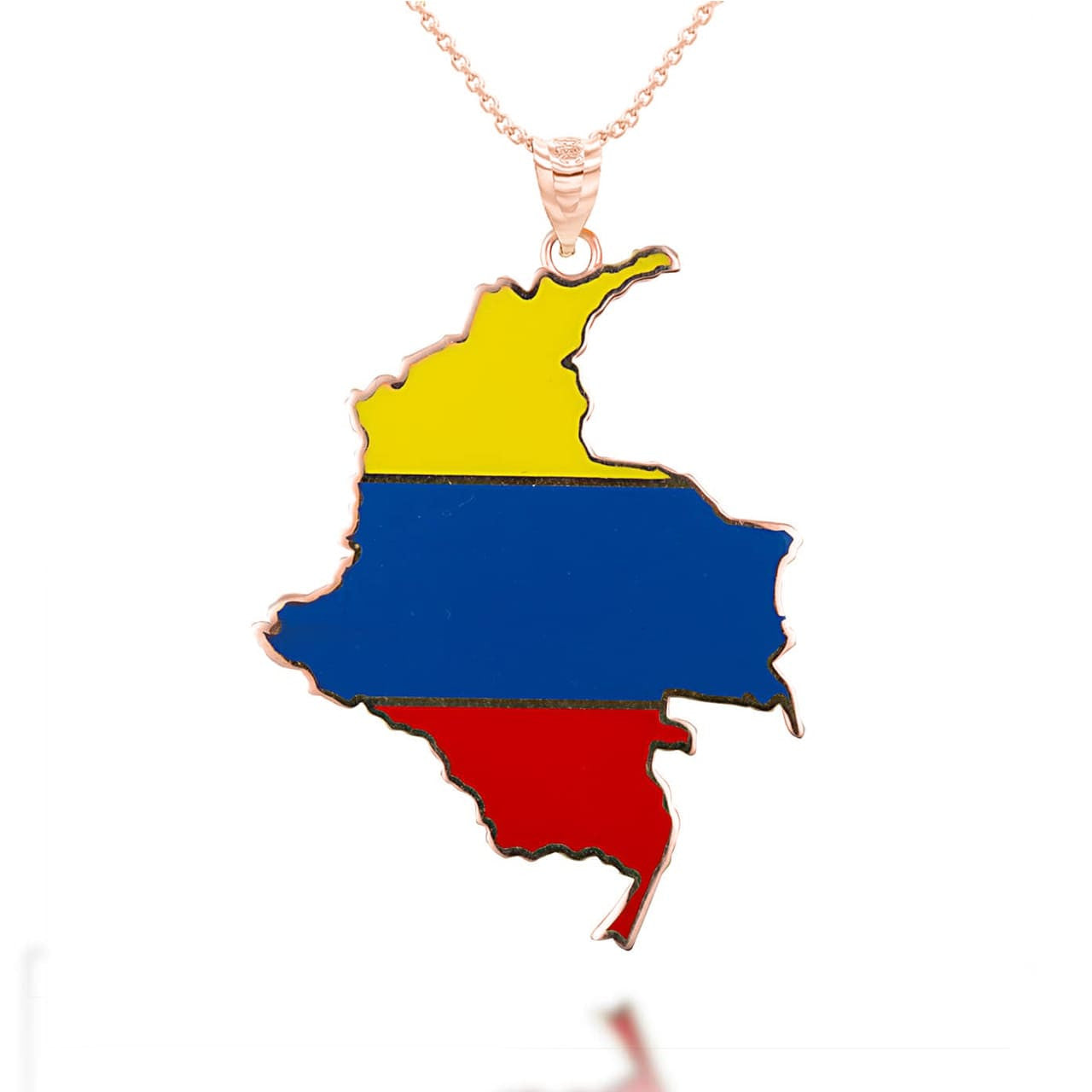 Gold Map of Colombia Country Flag Enamel Pendant Necklace, view 6