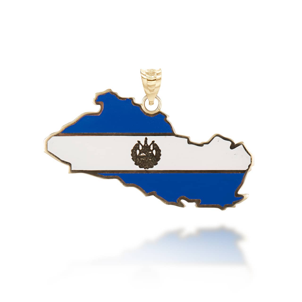 Gold Map Of El Salvador Country Flag Enamel Pendant Necklace