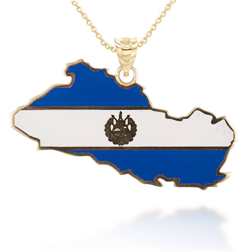 Gold Map Of El Salvador Country Flag Enamel Pendant Necklace, view 4
