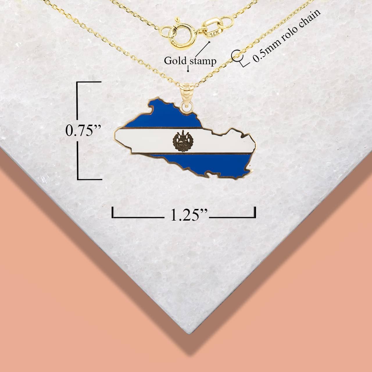 Gold Map Of El Salvador Country Flag Enamel Pendant Necklace, view 5