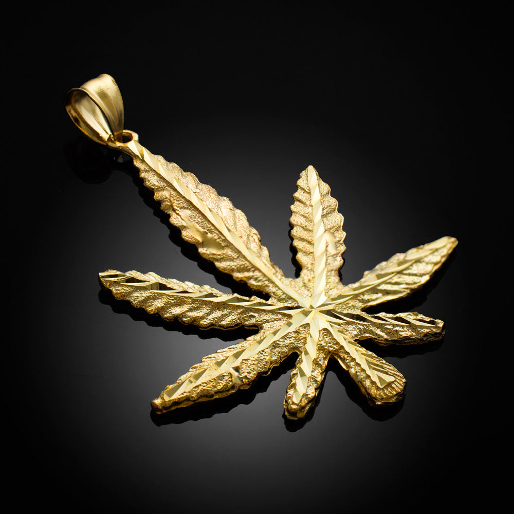 Gold Marijuana Leaf Cannabis Pendant, view 2