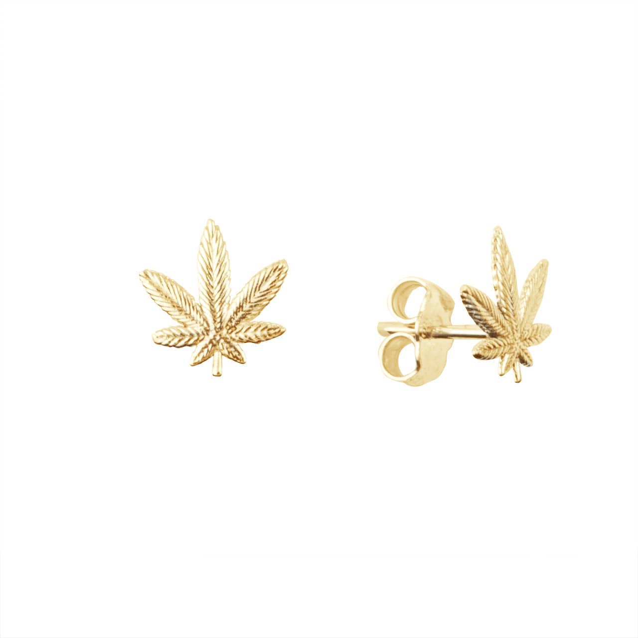 Gold Marijuana Leaf Weed Stud Earrings