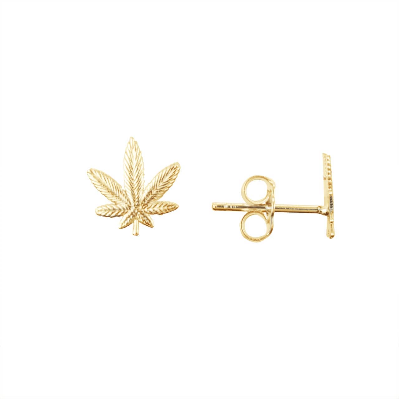 Gold Marijuana Leaf Weed Stud Earrings, view 4