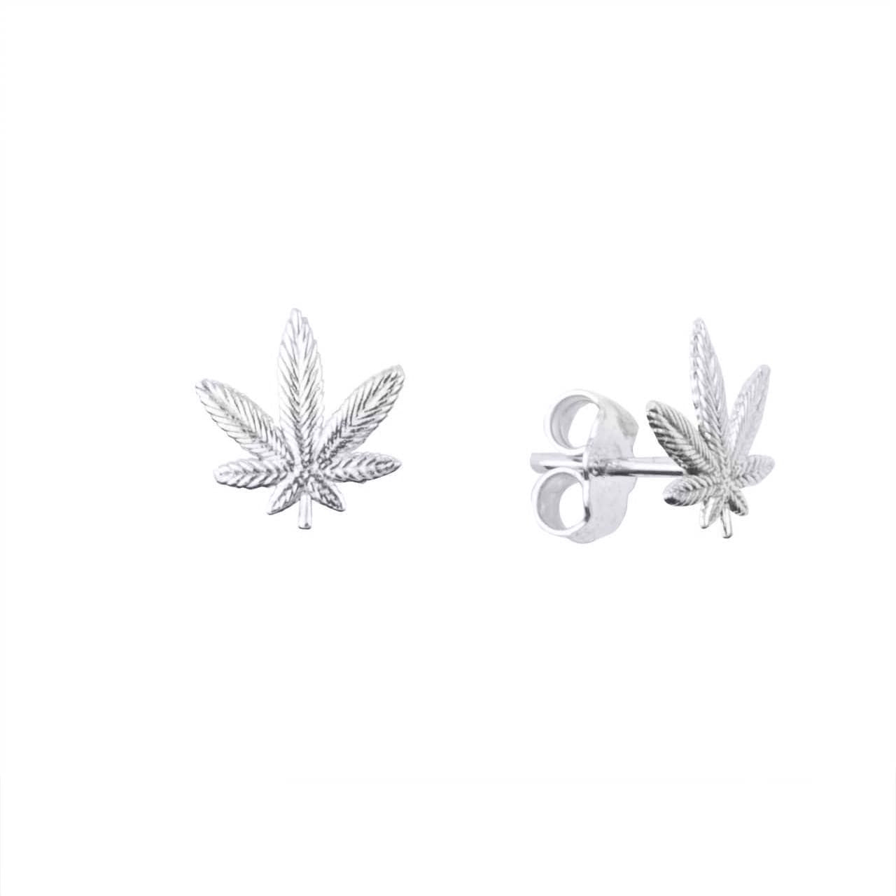 Gold Marijuana Leaf Weed Stud Earrings, view 5