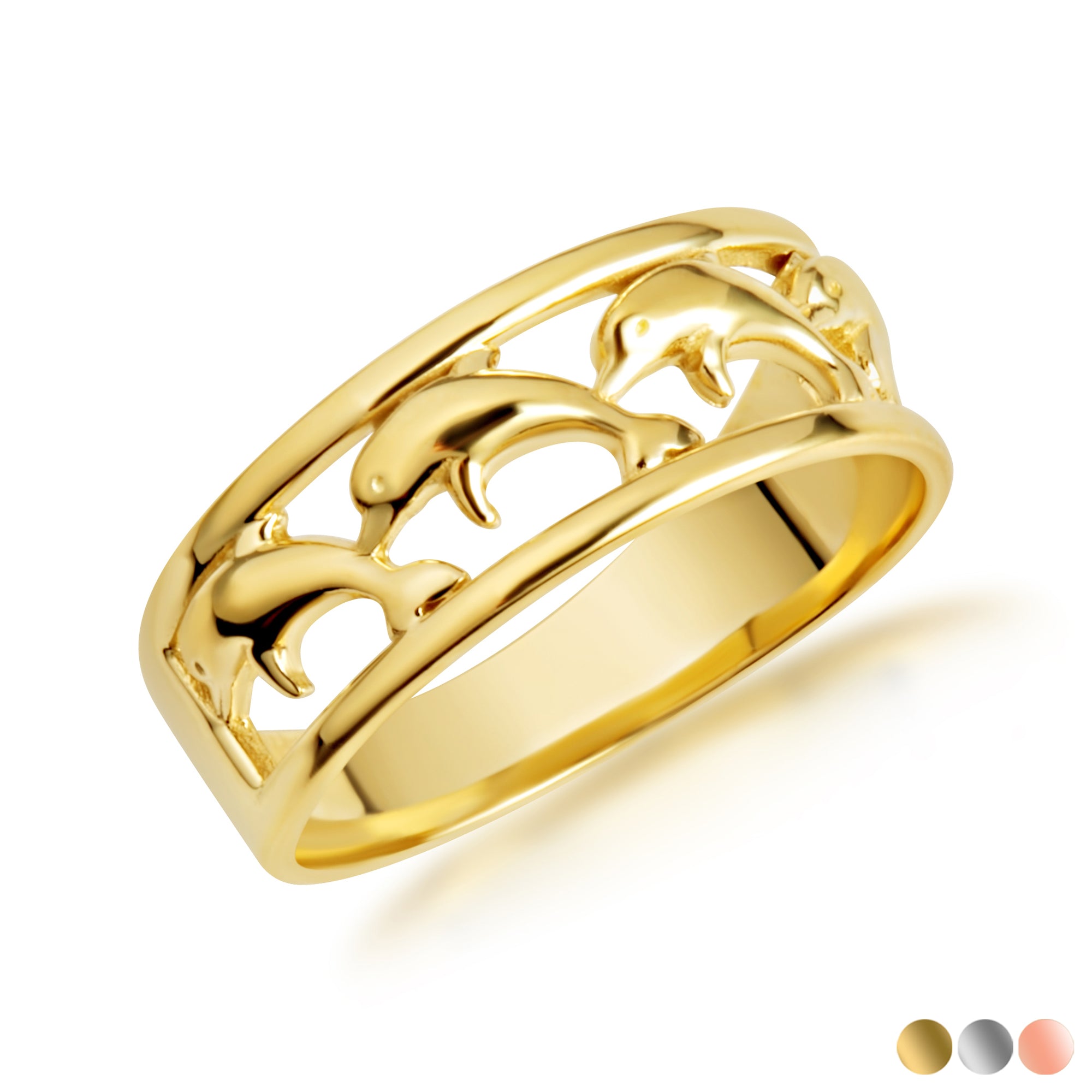 Gold Marine Dolphins Band Ring