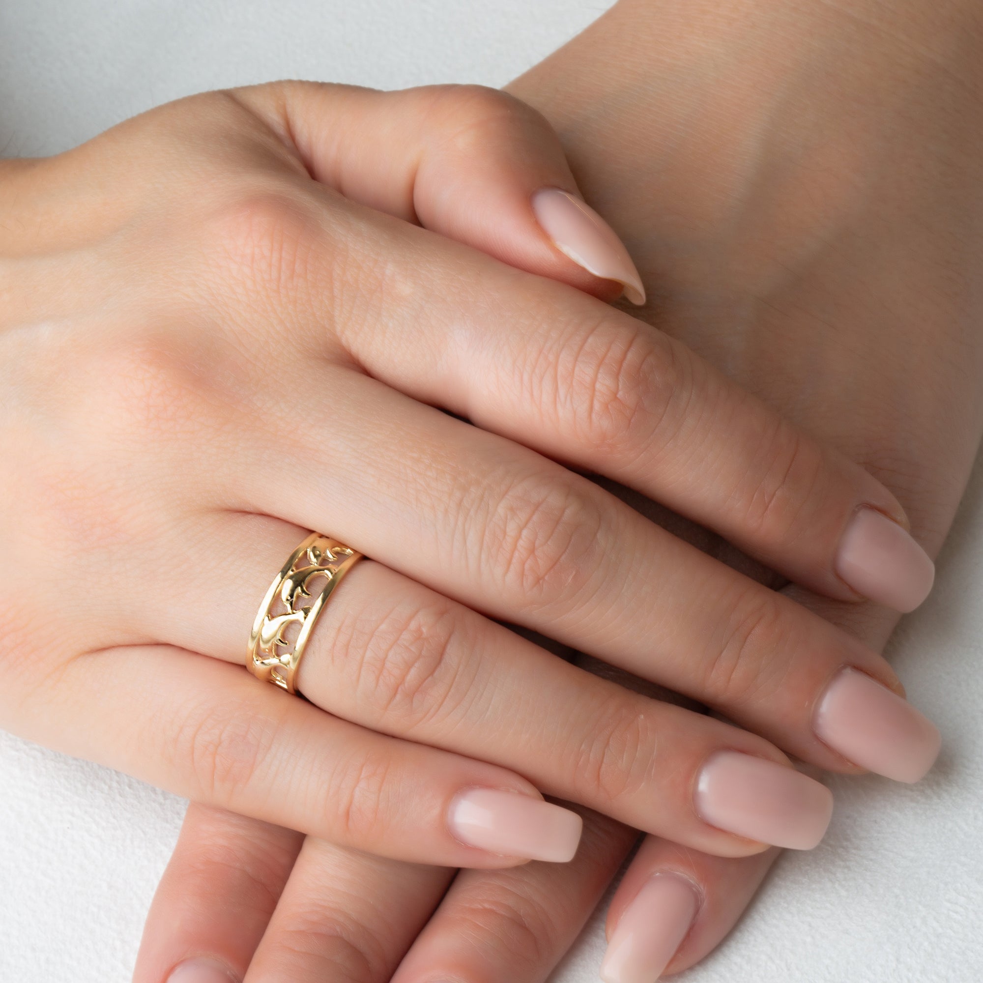 Gold Marine Dolphins Band Ring, view 2