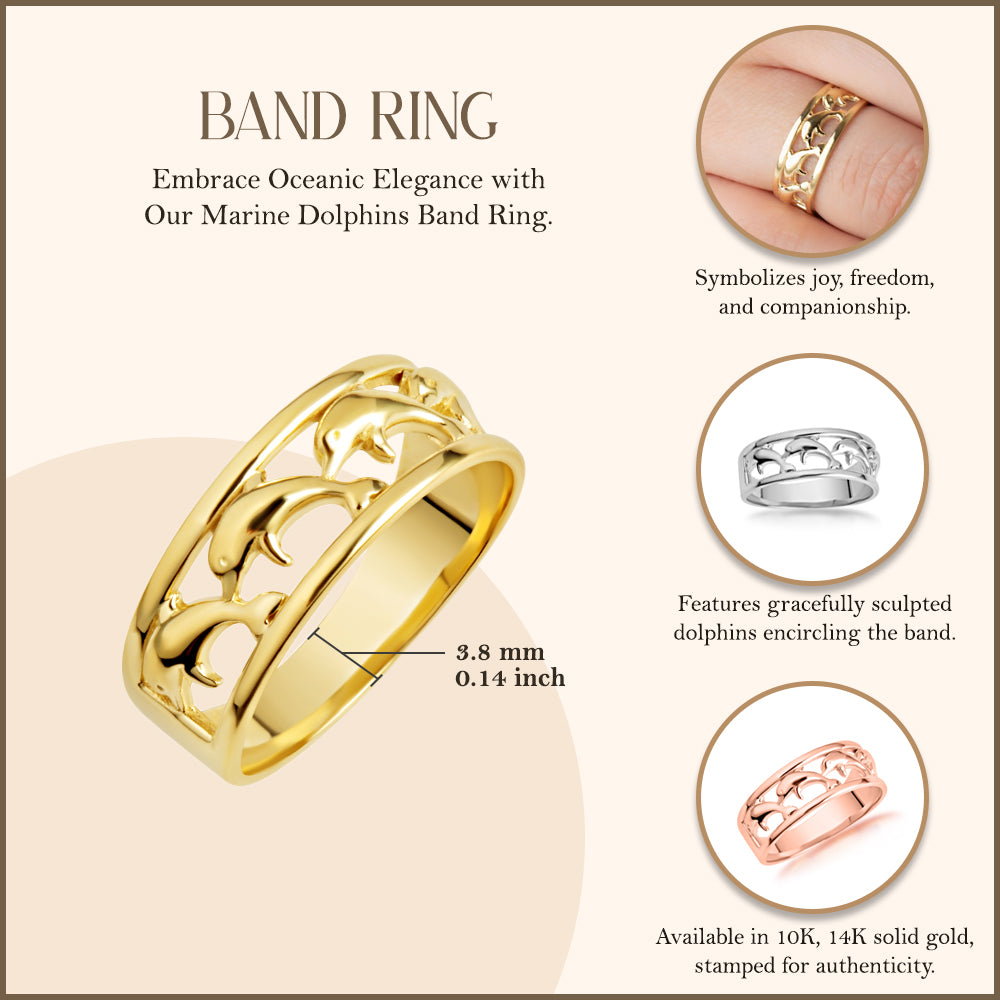 Gold Marine Dolphins Band Ring, view 3
