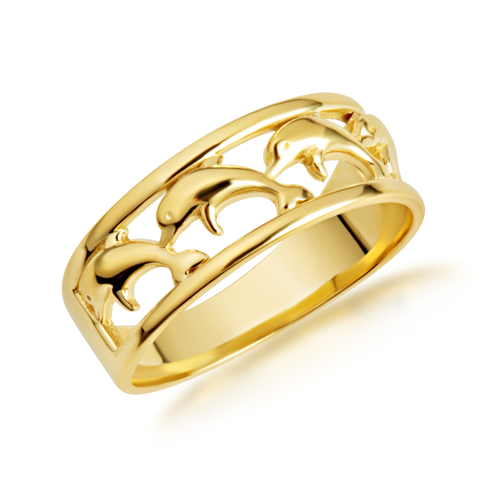 Gold Marine Dolphins Band Ring, view 6