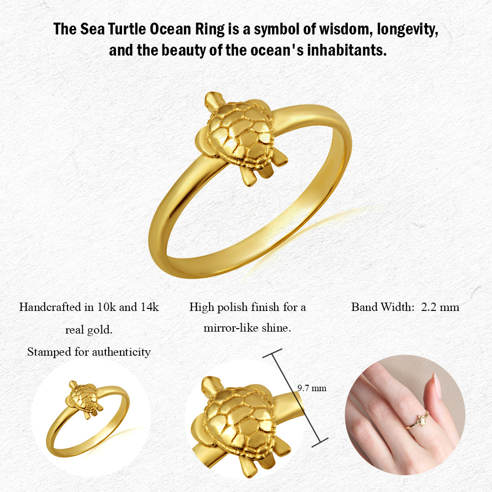 Gold Marine Sea Turtle Ring, view 3