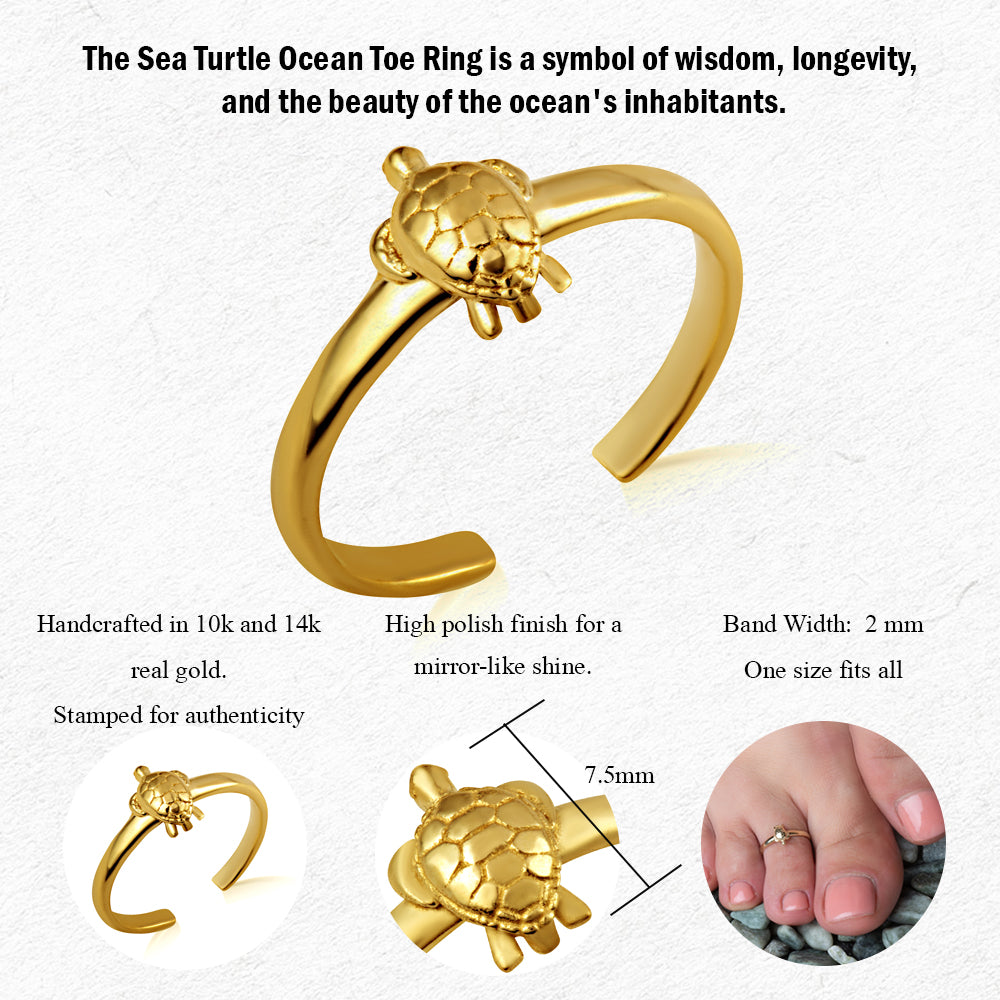 Gold Marine Sea Turtle Toe Ring, view 3