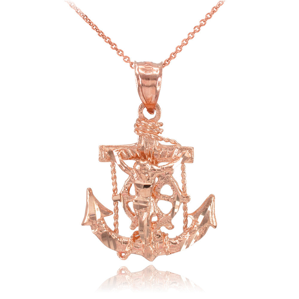 Gold Mariner Crucifix Anchor Cross Pendant Necklace, view 2