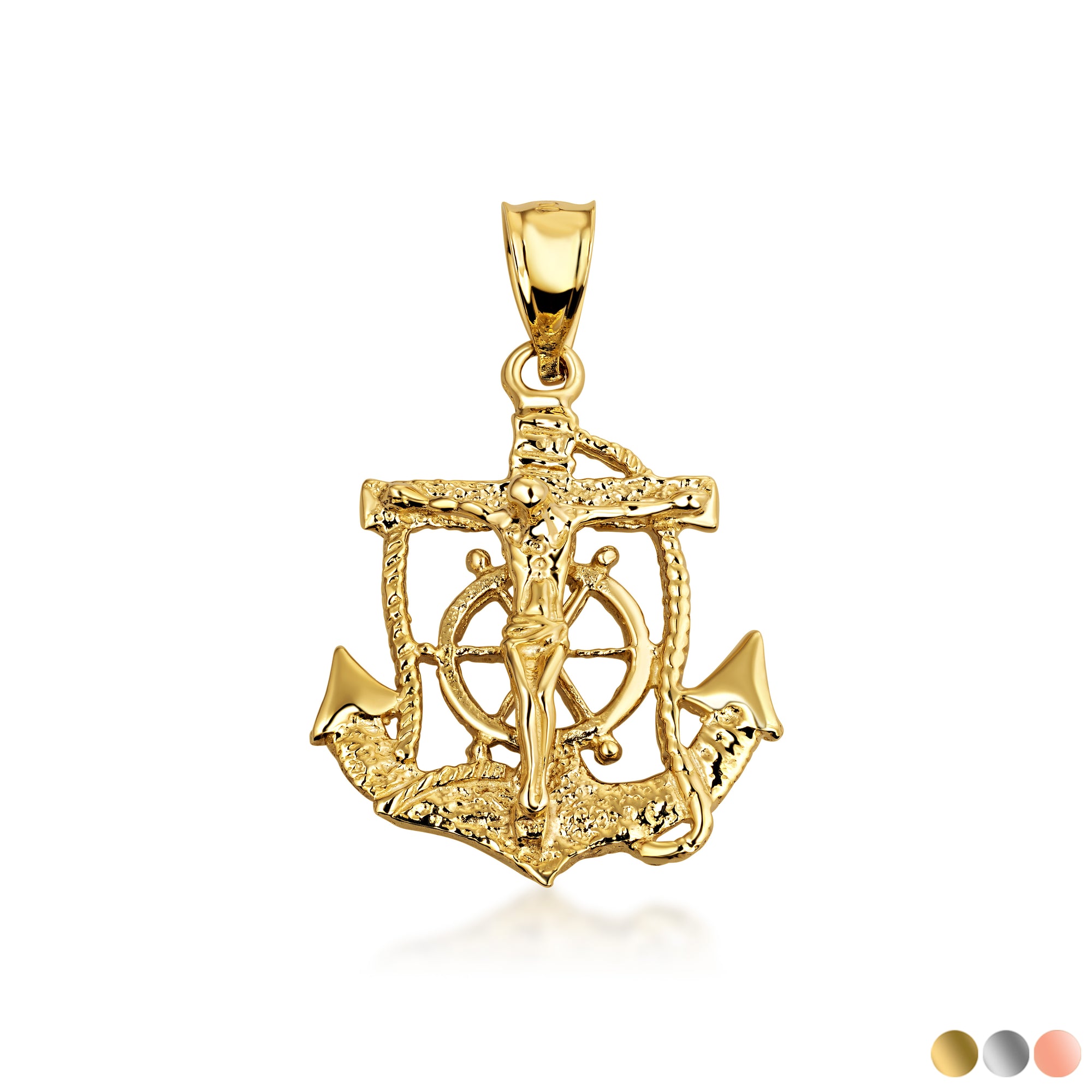 Gold Mariners Anchor Crucifix Pendant Necklace