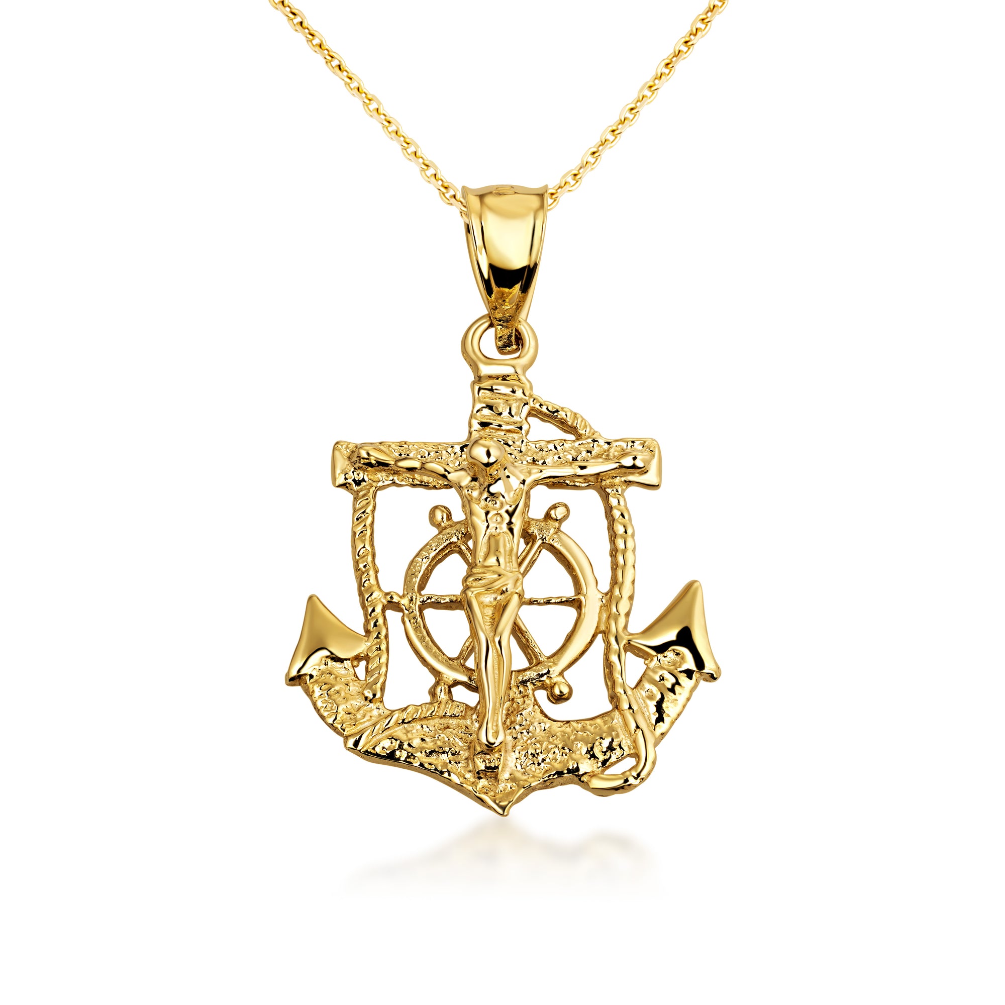 Gold Mariners Anchor Crucifix Pendant Necklace, view 2