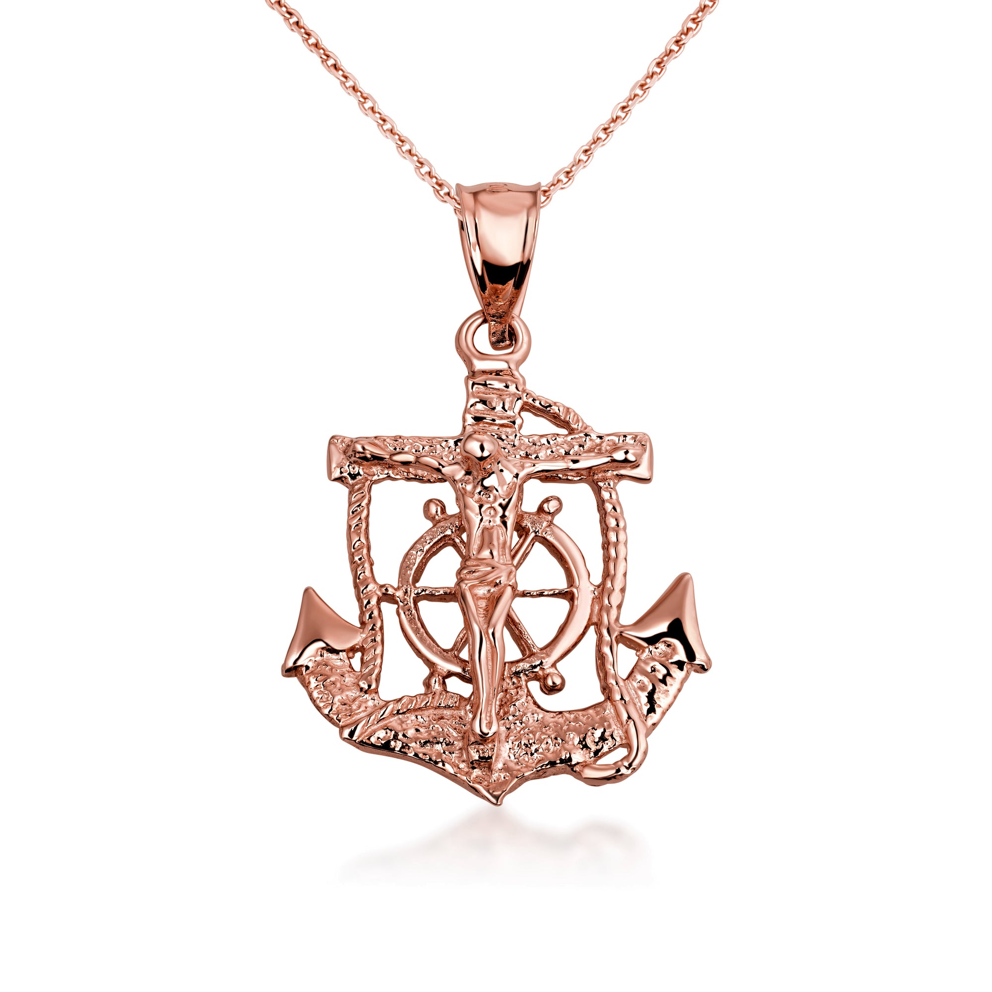 Gold Mariners Anchor Crucifix Pendant Necklace, view 6
