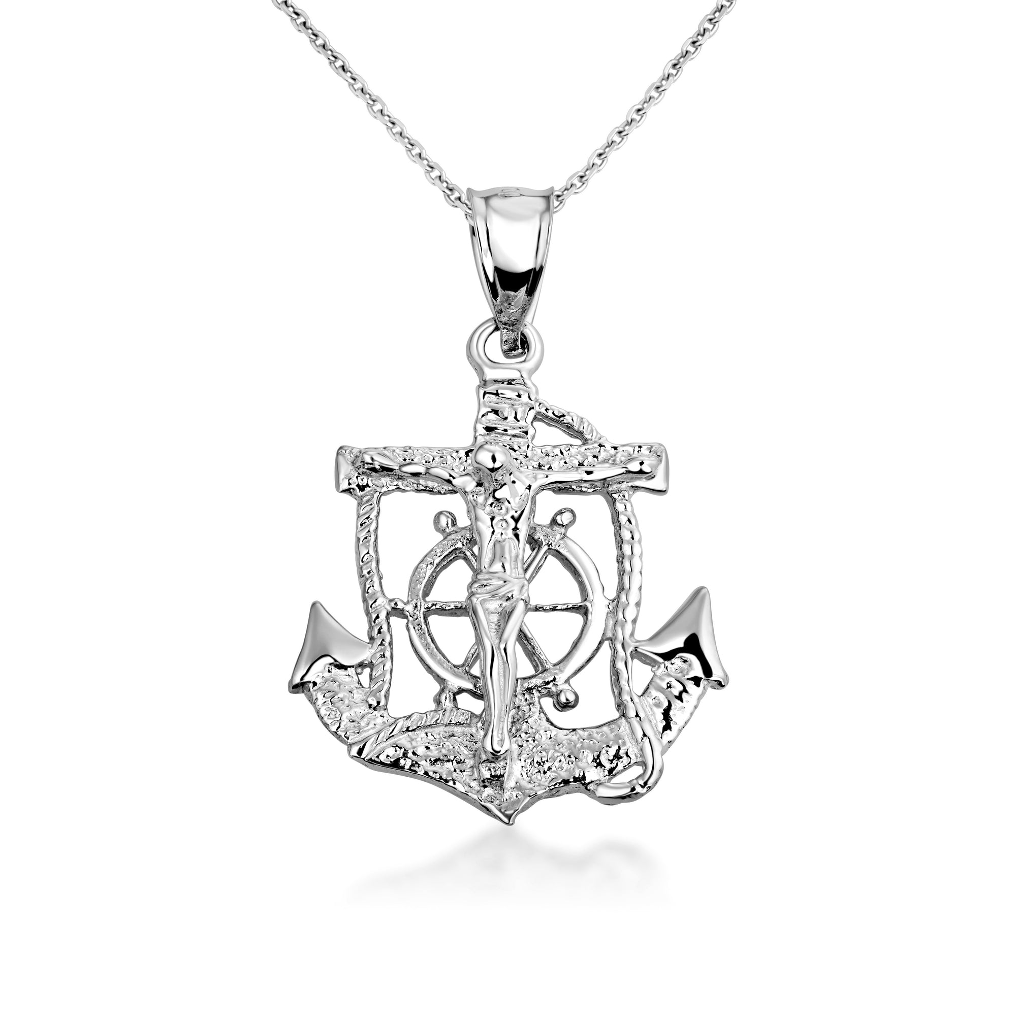 Gold Mariners Anchor Crucifix Pendant Necklace, view 7