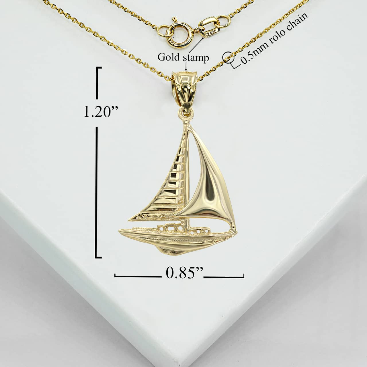 Gold Maritime Sail Boat Nautical Pendant Necklace, view 5