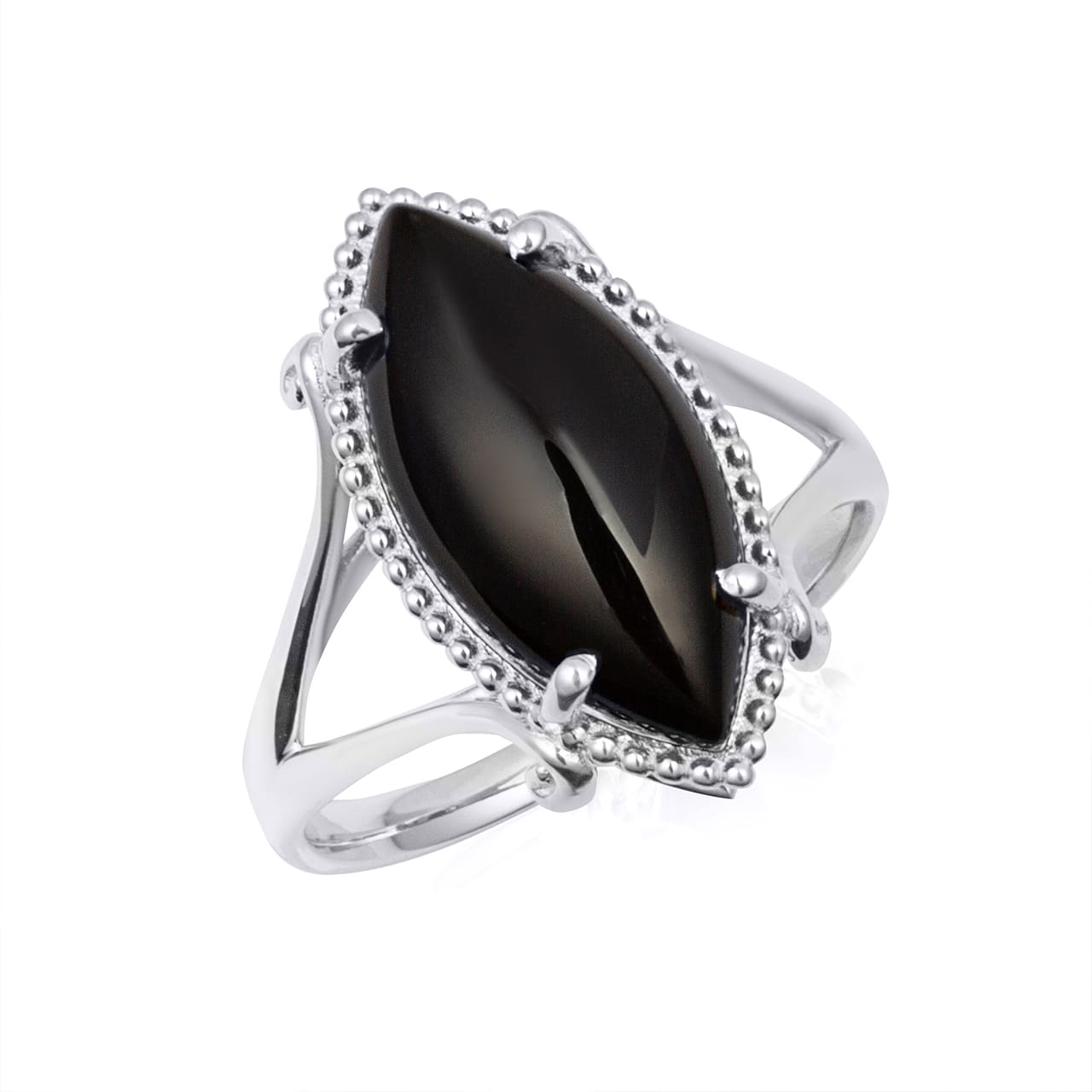 Gold Marquise Cut Black Onyx Gemstone Milgrain Ring, view 4