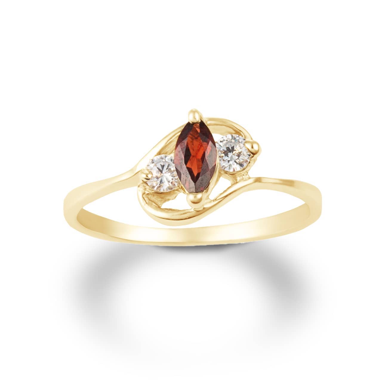 Gold Marquise Cut Genuine Garnet Art Deco Ring