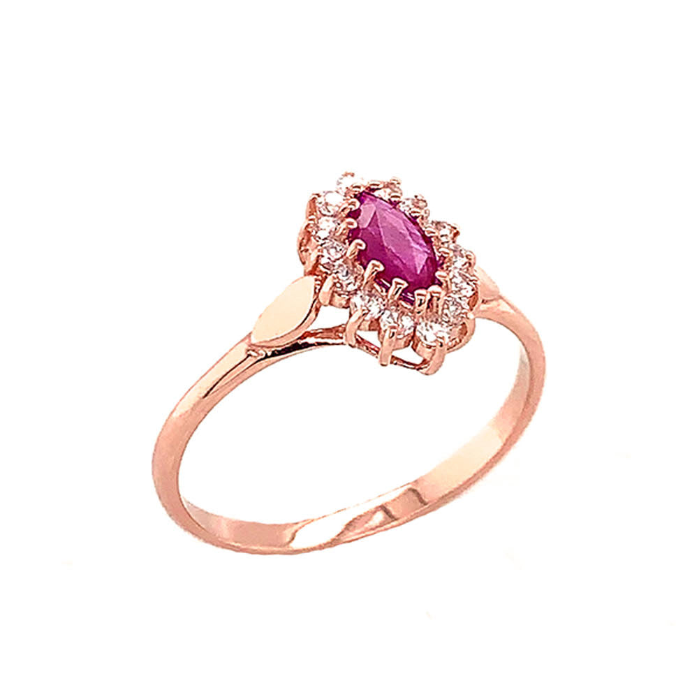 Gold Marquise Cut Genuine Ruby Gemstone Halo Engagement Ring, view 2